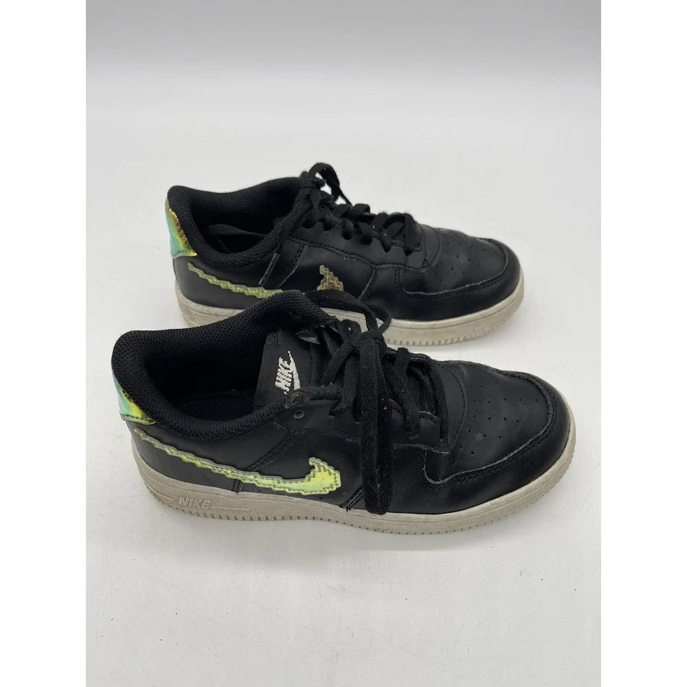 Nike Air‎ Force One Kids Iridescent Digital Swoosh 1.5 Y Black Pre Owned